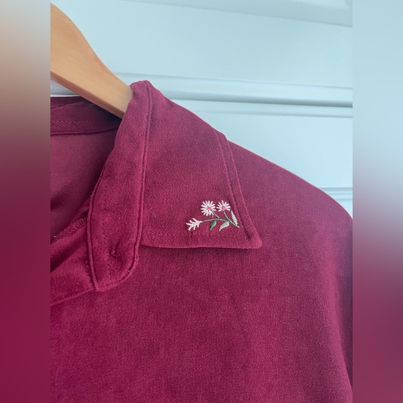 Vintage Suede Oversized Button Down with Floral Embroidery - Picture 3 of 5